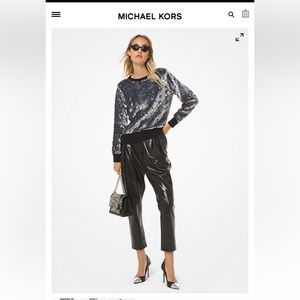 Michael Kors Brand New Black Leather Pleated Pants